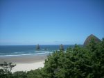 A peak of Haystack Rock from the deck